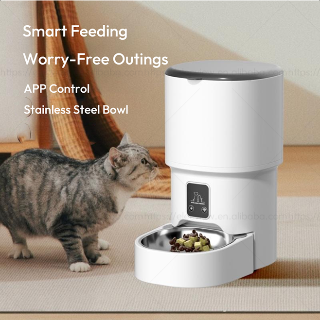 Hrănitor automat inteligent pentru animale de companie 4L cu Wifi pentru pisici și câini, control prin aplicație Tuya, distribuitor de hrană ecologic