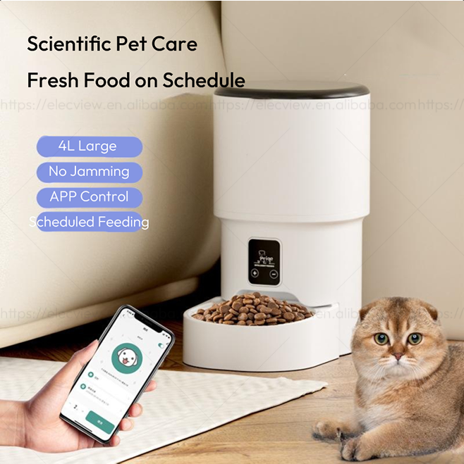 Hrănitor automat inteligent pentru animale de companie 4L cu Wifi pentru pisici și câini, control prin aplicație Tuya, distribuitor de hrană ecologic